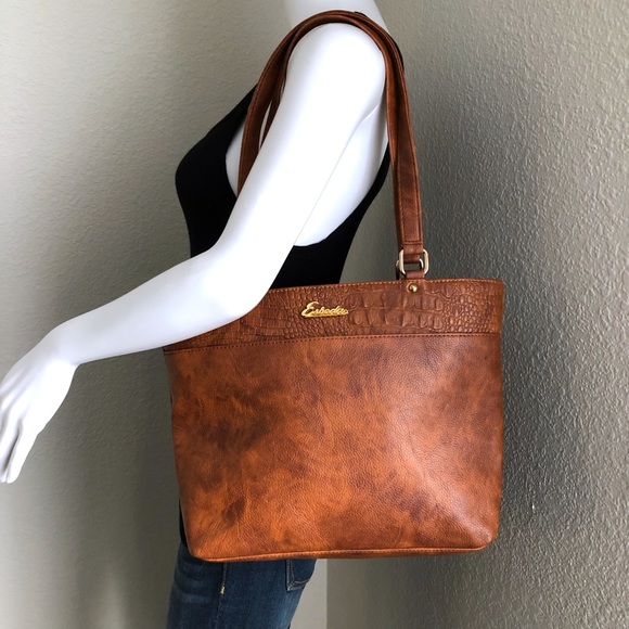 Esbeda Handbags - Esbeda Handbag Bag Brown Croc Embossed Tote Shoulder Purse